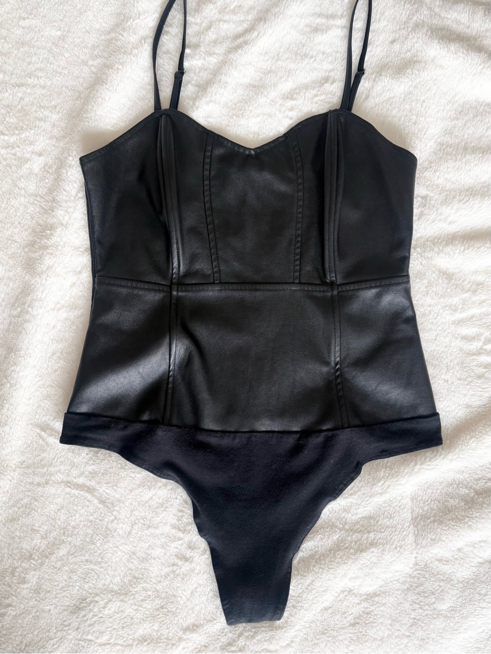 Guess - Black Faux Leather Bustier Bodysuit